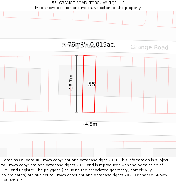 55, GRANGE ROAD, TORQUAY, TQ1 1LE: Plot and title map