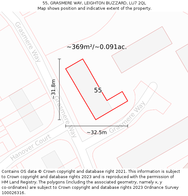 55, GRASMERE WAY, LEIGHTON BUZZARD, LU7 2QL: Plot and title map