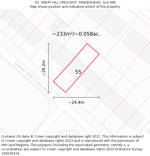 55, GREAT HILL CRESCENT, MAIDENHEAD, SL6 4RE: Plot and title map