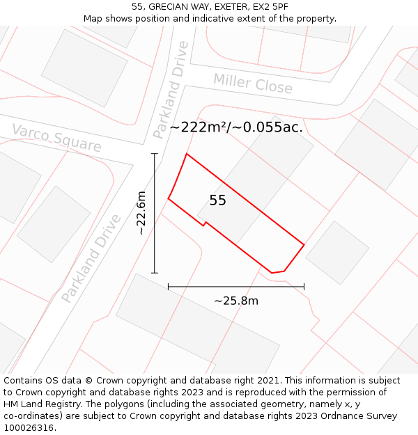 55, GRECIAN WAY, EXETER, EX2 5PF: Plot and title map