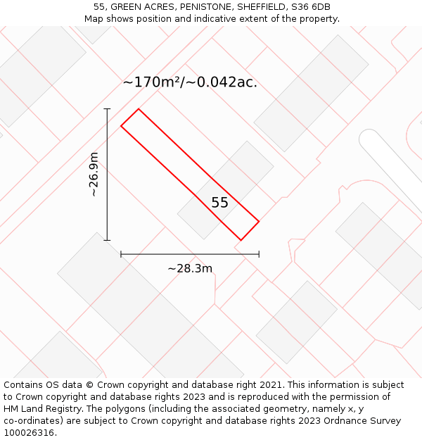 55, GREEN ACRES, PENISTONE, SHEFFIELD, S36 6DB: Plot and title map
