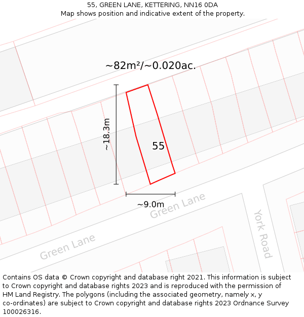 55, GREEN LANE, KETTERING, NN16 0DA: Plot and title map