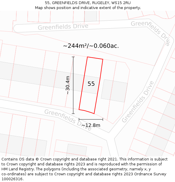 55, GREENFIELDS DRIVE, RUGELEY, WS15 2RU: Plot and title map