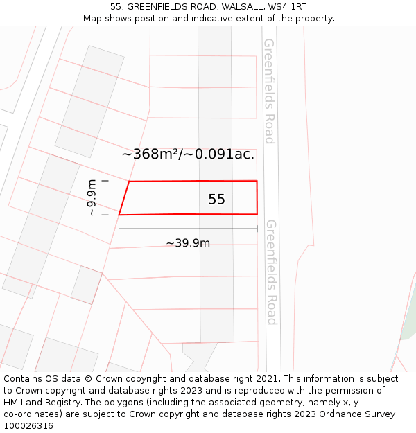 55, GREENFIELDS ROAD, WALSALL, WS4 1RT: Plot and title map