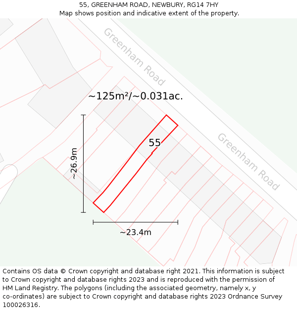 55, GREENHAM ROAD, NEWBURY, RG14 7HY: Plot and title map