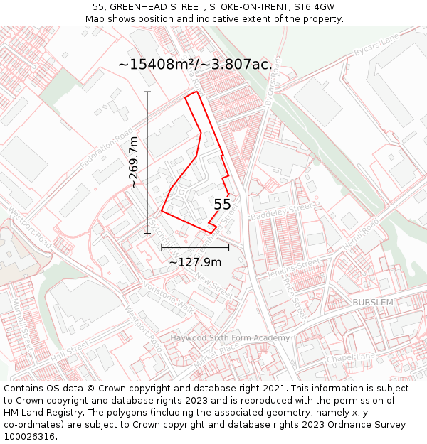 55, GREENHEAD STREET, STOKE-ON-TRENT, ST6 4GW: Plot and title map