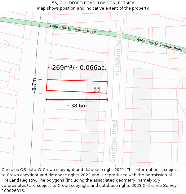 55, GUILDFORD ROAD, LONDON, E17 4EA: Plot and title map