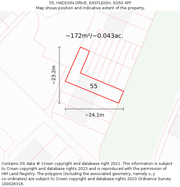 55, HADDON DRIVE, EASTLEIGH, SO50 4PF: Plot and title map