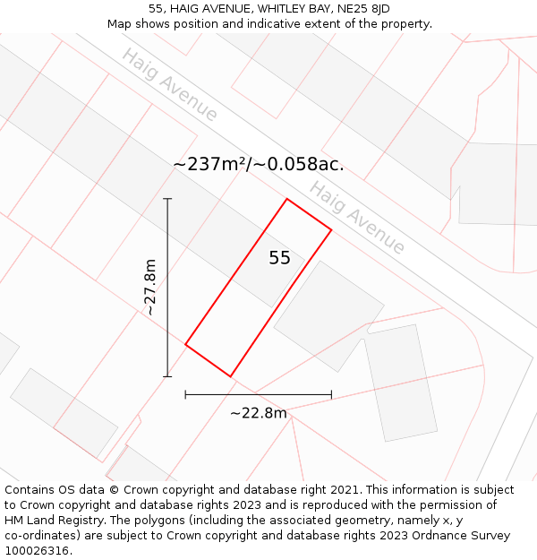 55, HAIG AVENUE, WHITLEY BAY, NE25 8JD: Plot and title map