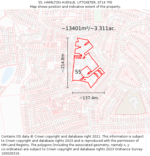 55, HAMILTON AVENUE, UTTOXETER, ST14 7FE: Plot and title map
