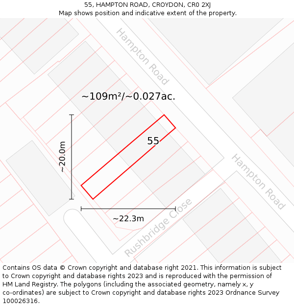 55, HAMPTON ROAD, CROYDON, CR0 2XJ: Plot and title map