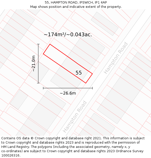 55, HAMPTON ROAD, IPSWICH, IP1 4AP: Plot and title map