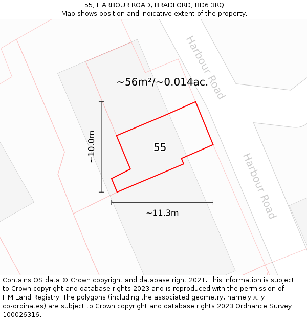 55, HARBOUR ROAD, BRADFORD, BD6 3RQ: Plot and title map