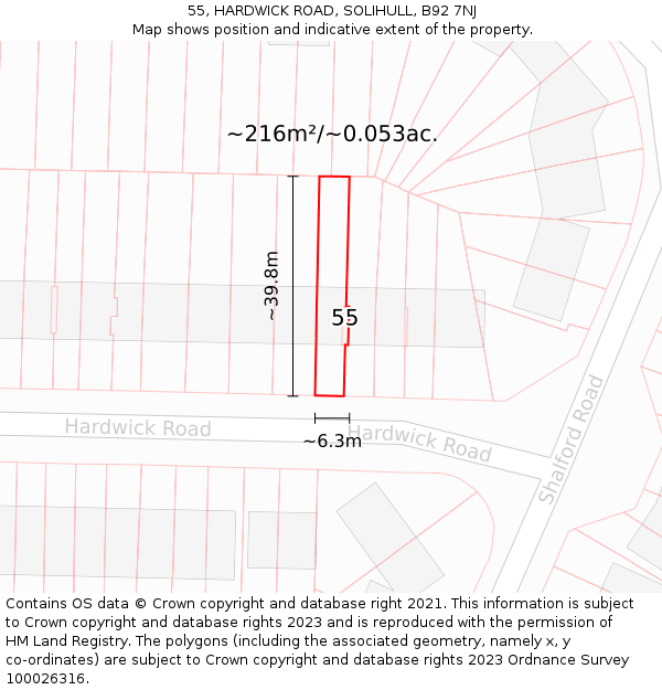 55, HARDWICK ROAD, SOLIHULL, B92 7NJ: Plot and title map