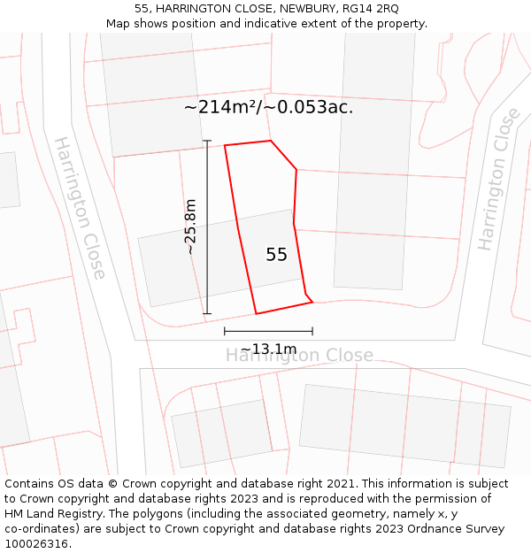 55, HARRINGTON CLOSE, NEWBURY, RG14 2RQ: Plot and title map