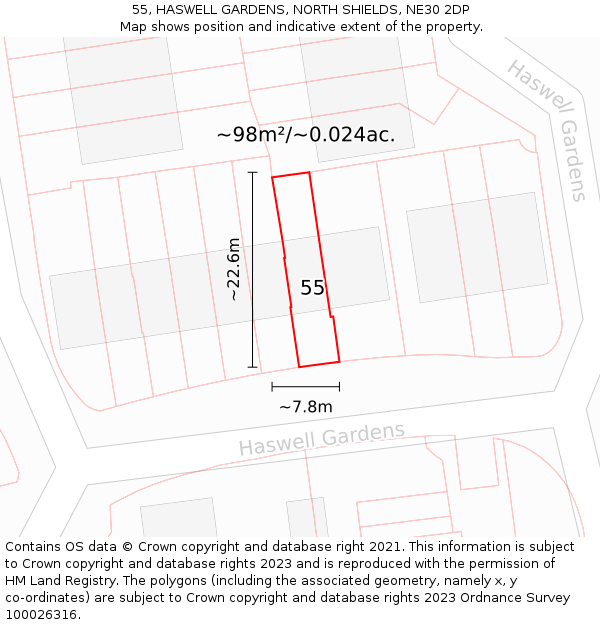 55, HASWELL GARDENS, NORTH SHIELDS, NE30 2DP: Plot and title map