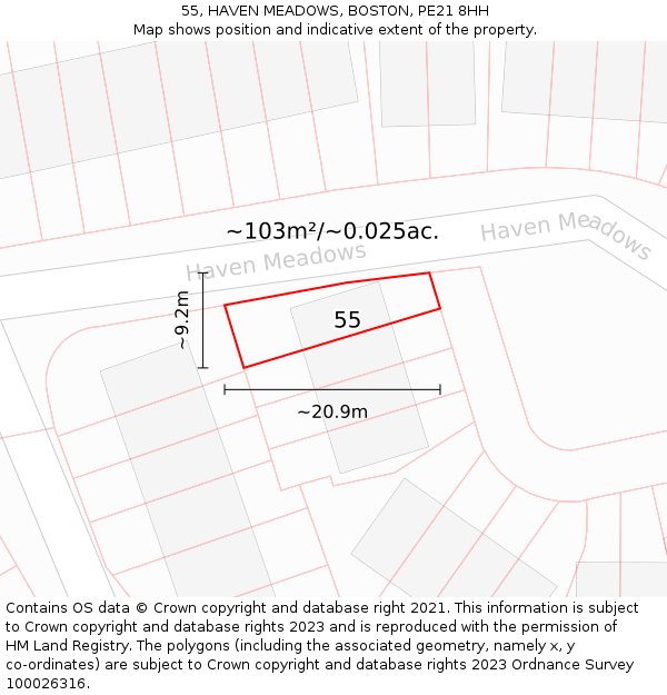 55, HAVEN MEADOWS, BOSTON, PE21 8HH: Plot and title map