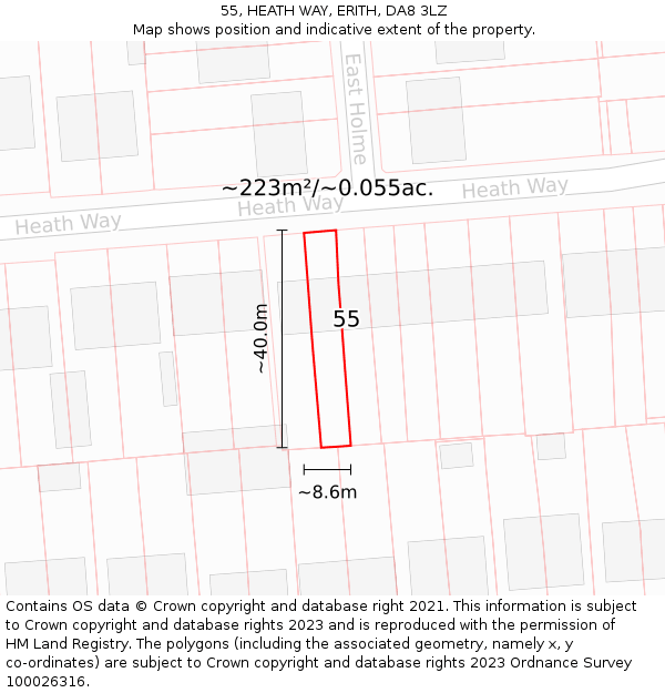 55, HEATH WAY, ERITH, DA8 3LZ: Plot and title map