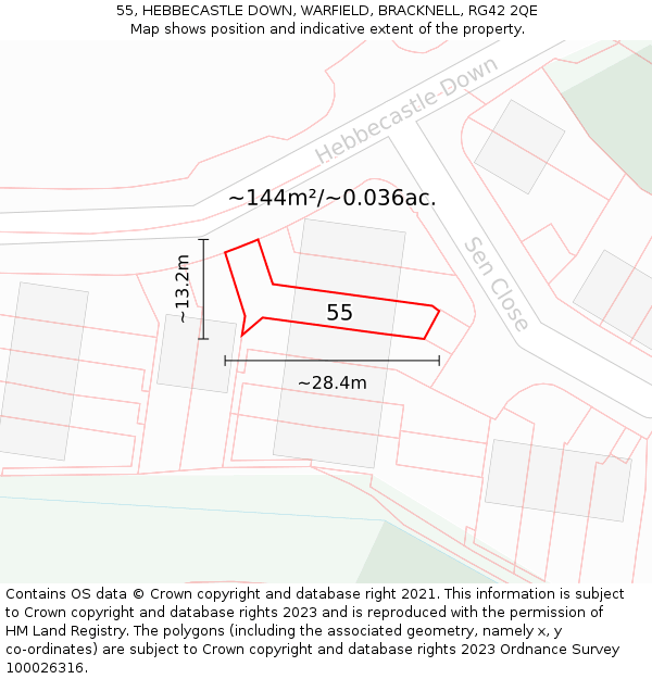 55, HEBBECASTLE DOWN, WARFIELD, BRACKNELL, RG42 2QE: Plot and title map