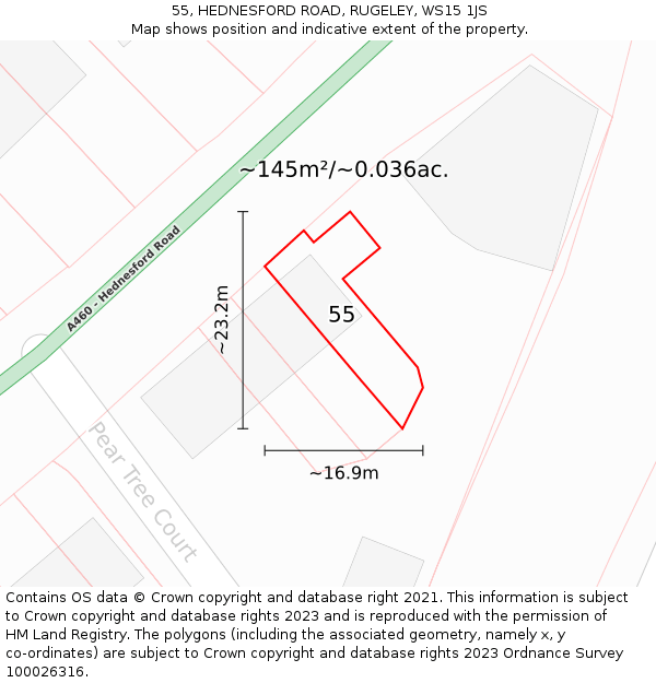 55, HEDNESFORD ROAD, RUGELEY, WS15 1JS: Plot and title map
