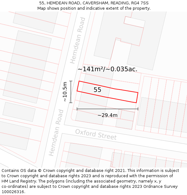 55, HEMDEAN ROAD, CAVERSHAM, READING, RG4 7SS: Plot and title map
