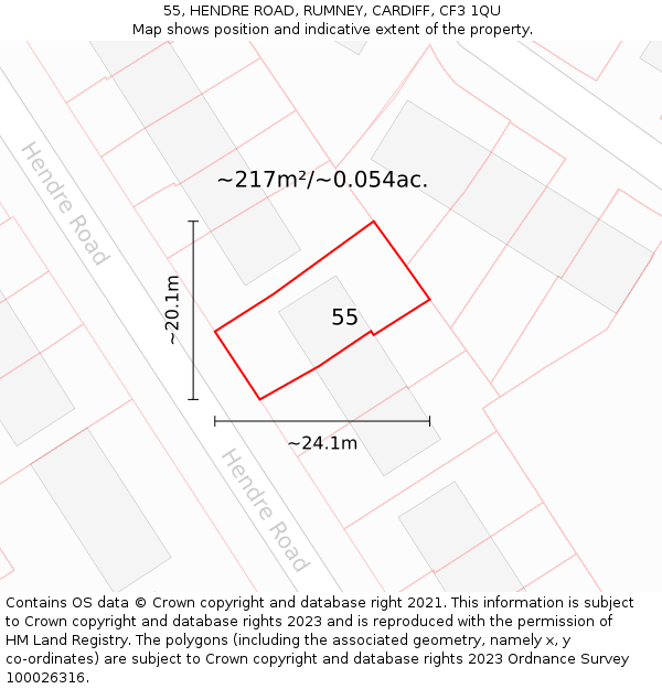 55, HENDRE ROAD, RUMNEY, CARDIFF, CF3 1QU: Plot and title map