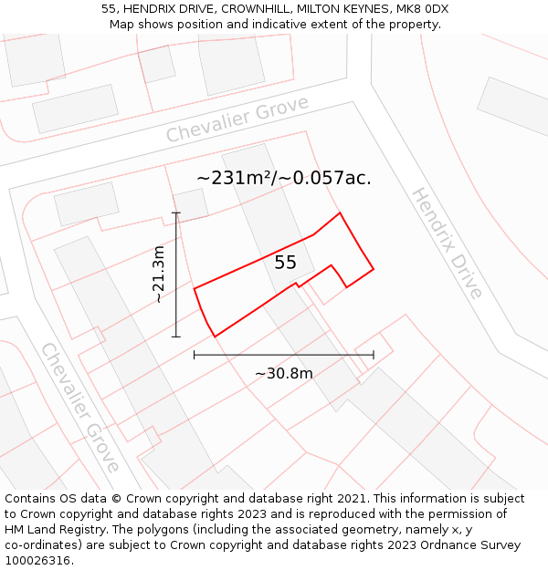 55, HENDRIX DRIVE, CROWNHILL, MILTON KEYNES, MK8 0DX: Plot and title map
