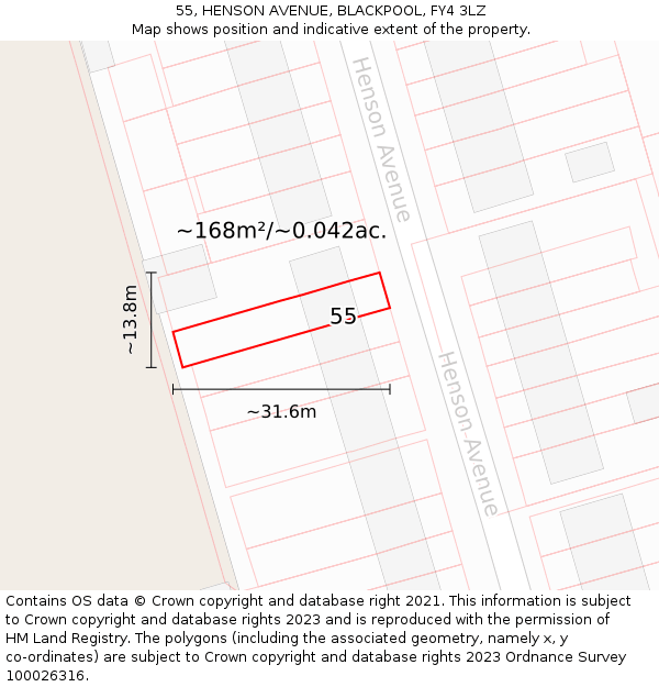 55, HENSON AVENUE, BLACKPOOL, FY4 3LZ: Plot and title map