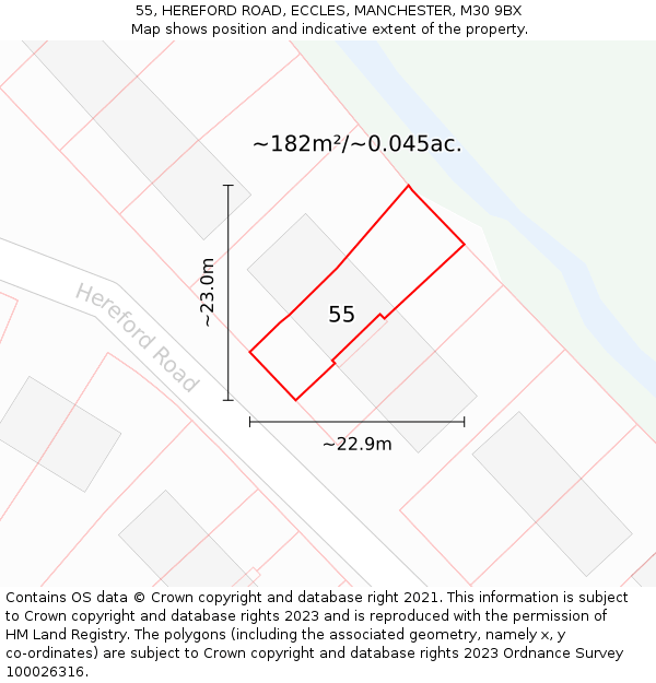 55, HEREFORD ROAD, ECCLES, MANCHESTER, M30 9BX: Plot and title map