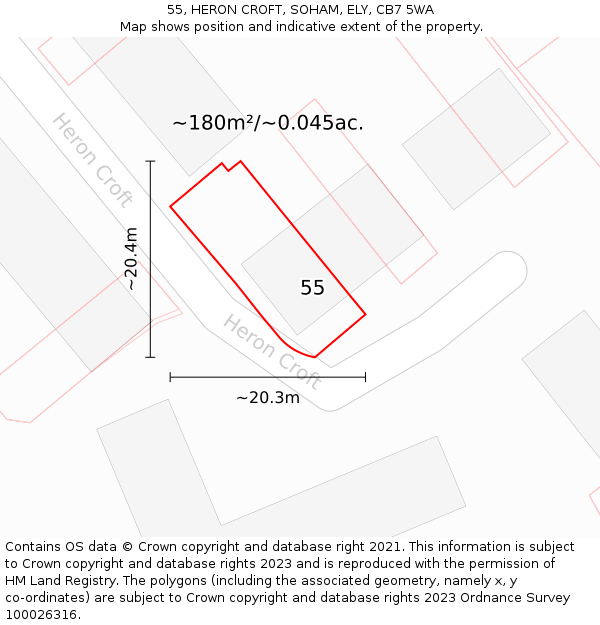 55, HERON CROFT, SOHAM, ELY, CB7 5WA: Plot and title map