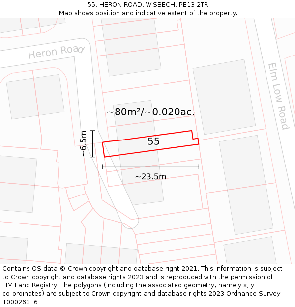 55, HERON ROAD, WISBECH, PE13 2TR: Plot and title map