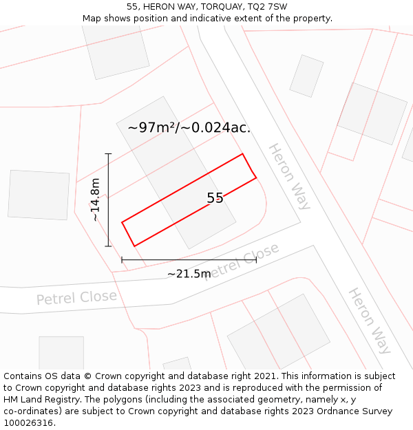 55, HERON WAY, TORQUAY, TQ2 7SW: Plot and title map
