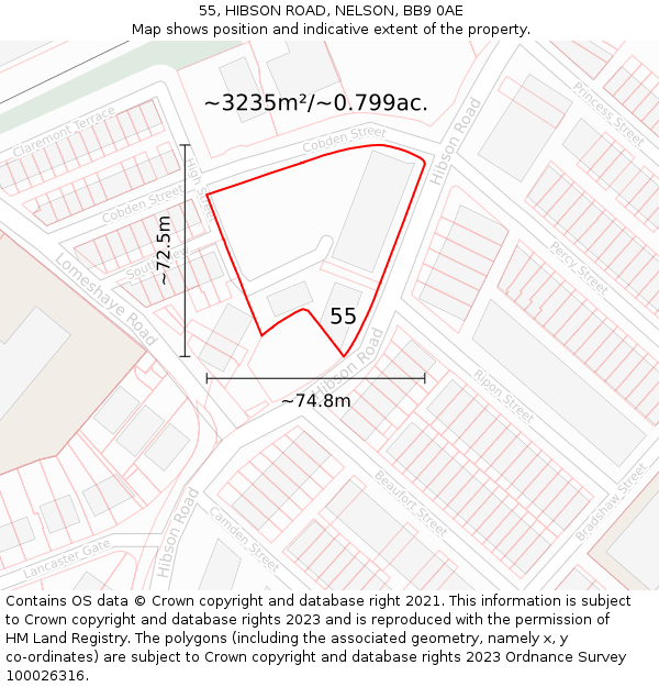 55, HIBSON ROAD, NELSON, BB9 0AE: Plot and title map