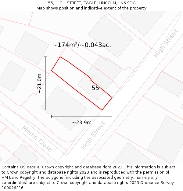 55, HIGH STREET, EAGLE, LINCOLN, LN6 9DG: Plot and title map