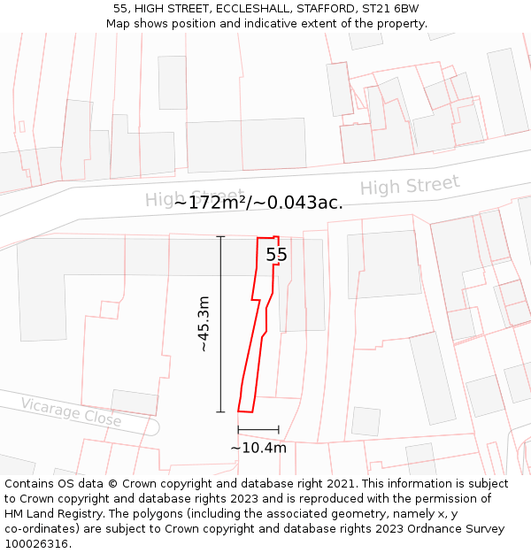 55, HIGH STREET, ECCLESHALL, STAFFORD, ST21 6BW: Plot and title map
