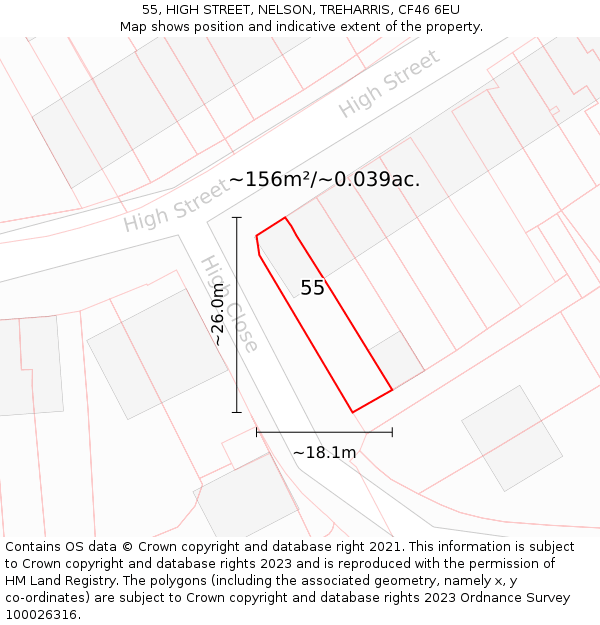 55, HIGH STREET, NELSON, TREHARRIS, CF46 6EU: Plot and title map