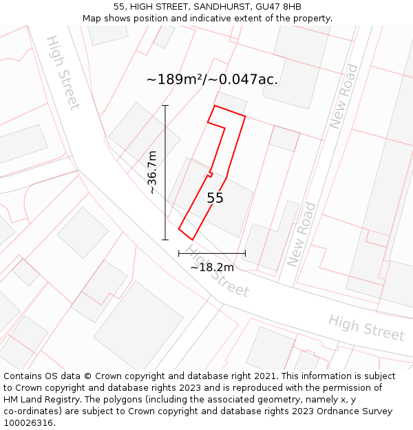 55, HIGH STREET, SANDHURST, GU47 8HB: Plot and title map