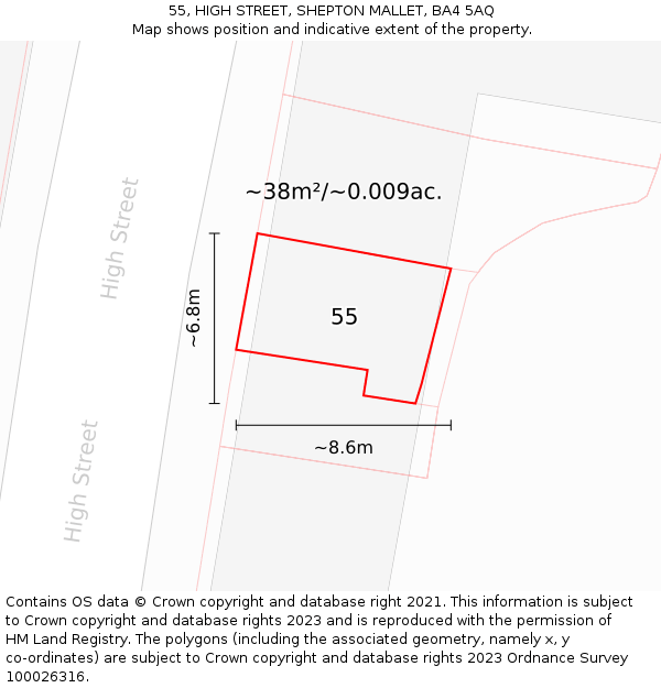 55, HIGH STREET, SHEPTON MALLET, BA4 5AQ: Plot and title map