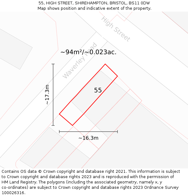 55, HIGH STREET, SHIREHAMPTON, BRISTOL, BS11 0DW: Plot and title map