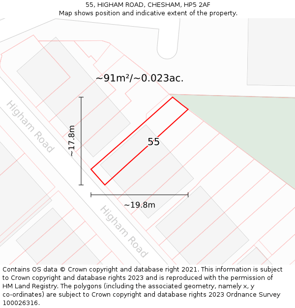 55, HIGHAM ROAD, CHESHAM, HP5 2AF: Plot and title map