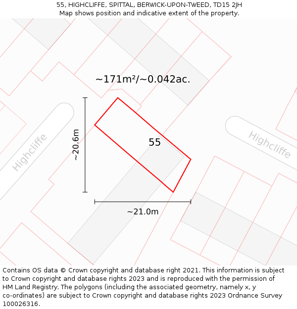 55, HIGHCLIFFE, SPITTAL, BERWICK-UPON-TWEED, TD15 2JH: Plot and title map