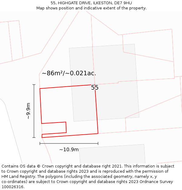 55, HIGHGATE DRIVE, ILKESTON, DE7 9HU: Plot and title map