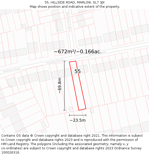 55, HILLSIDE ROAD, MARLOW, SL7 3JX: Plot and title map
