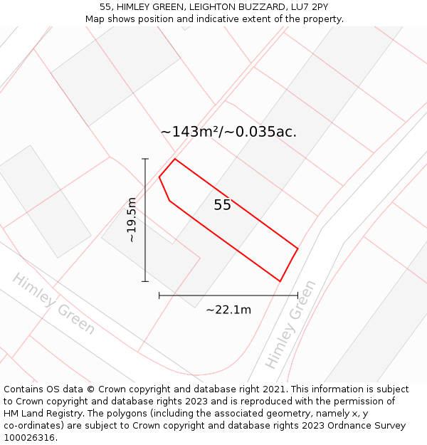 55, HIMLEY GREEN, LEIGHTON BUZZARD, LU7 2PY: Plot and title map