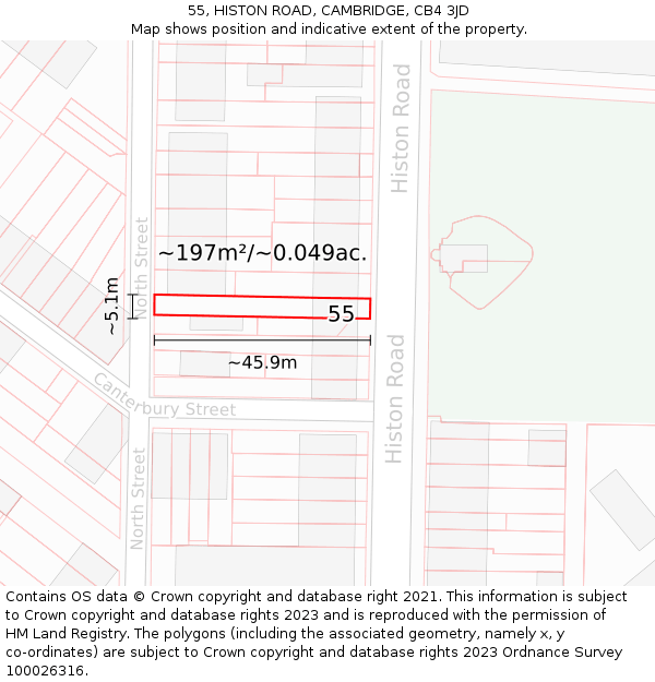 55, HISTON ROAD, CAMBRIDGE, CB4 3JD: Plot and title map