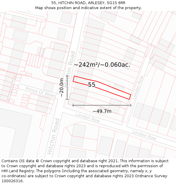 55, HITCHIN ROAD, ARLESEY, SG15 6RR: Plot and title map