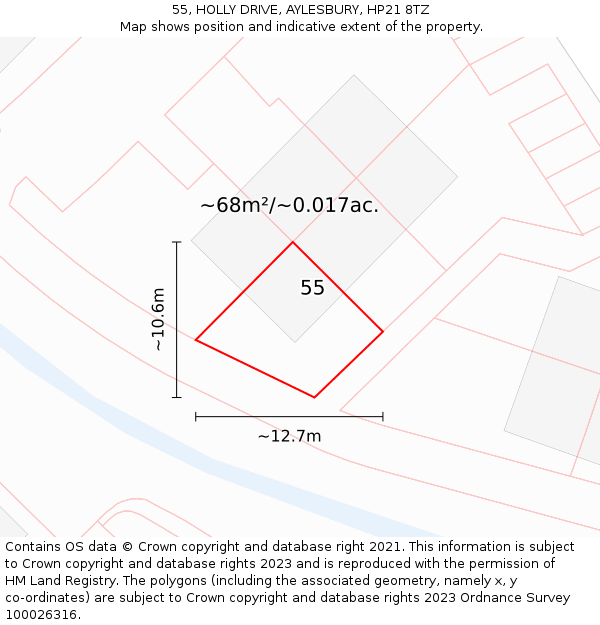 55, HOLLY DRIVE, AYLESBURY, HP21 8TZ: Plot and title map
