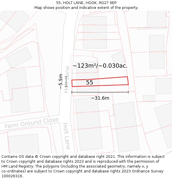 55, HOLT LANE, HOOK, RG27 9EP: Plot and title map