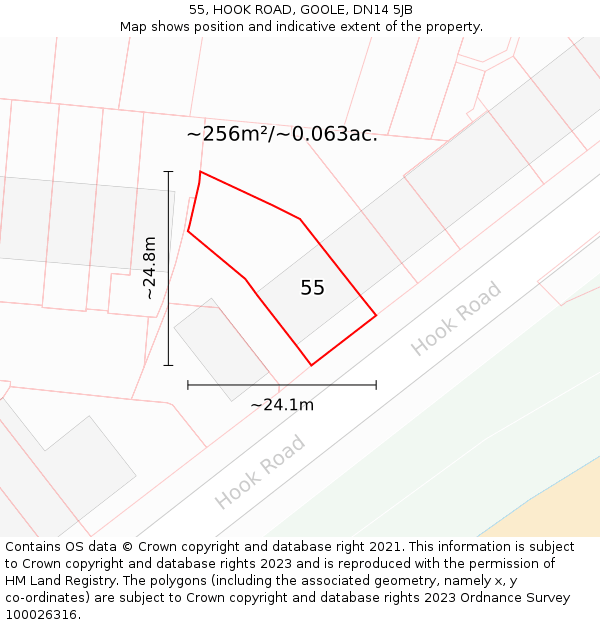 55, HOOK ROAD, GOOLE, DN14 5JB: Plot and title map
