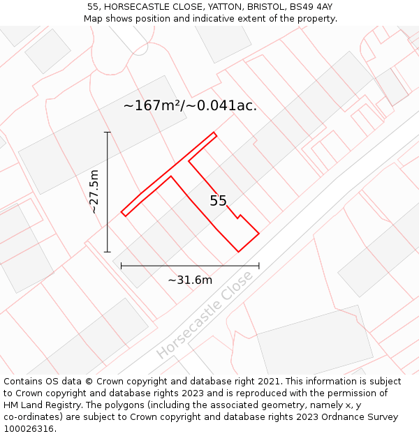 55, HORSECASTLE CLOSE, YATTON, BRISTOL, BS49 4AY: Plot and title map